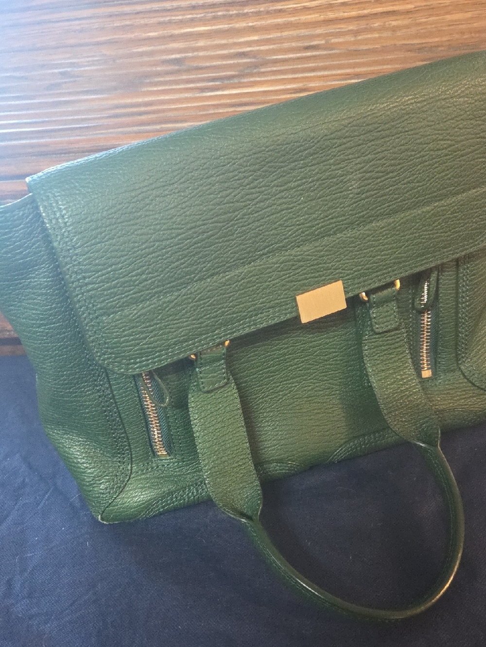 3.1 Phillip Lim Green Pebbled Leather Satchel with Gold Accent